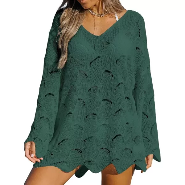 imageCUPSHE Women Casual Cut Out Swim Cover Up Drop Shoulder Long Sleeve VNeck CoverUpsGreen