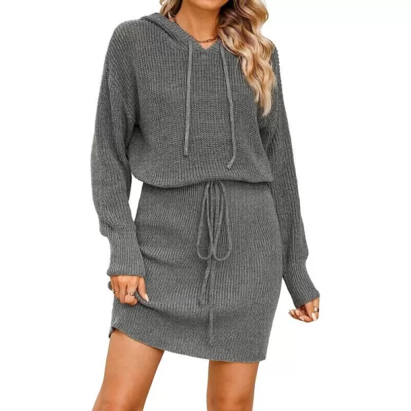 imageCUPSHE Women Casual Hooded Sweater Dress Winter Long Sleeve Drawstring Waist Knit DressesGreen