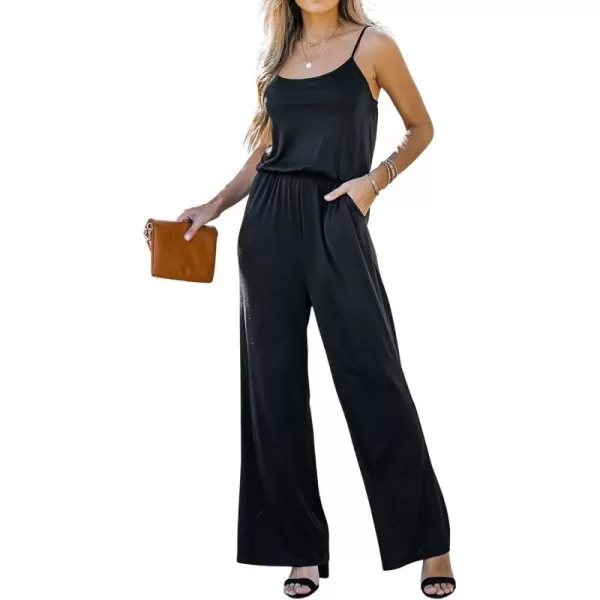 imageCUPSHE Women Casual Sleeveless Wide Leg Cami Jumpsuit Scoop Neck OnePiece PlaysuitsBlack