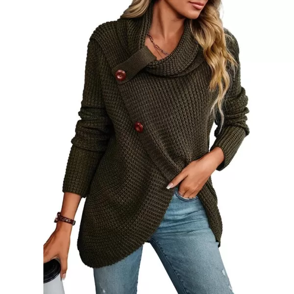 imageCUPSHE Women Casual Turtleneck Pullover Winter Long Sleeve Button Wrap Pullovers SweaterArmy Green