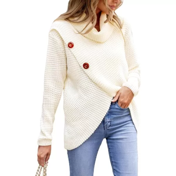 imageCUPSHE Women Casual Turtleneck Pullover Winter Long Sleeve Button Wrap PulloversApricot