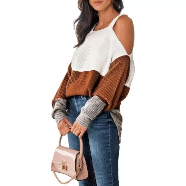 imageCUPSHE Women Colorblock OpenShoulder Sweater Long Sleeve Pullover Striped Sweaters TopsWhite Striped