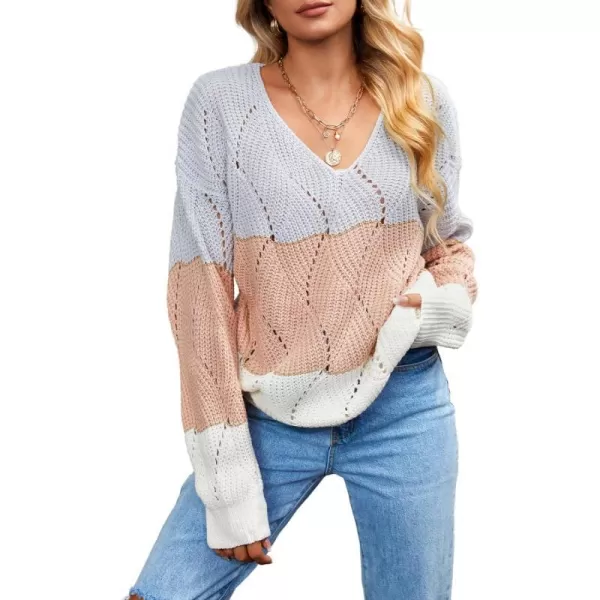 imageCUPSHE Women Colorblock VNeck Sweater Casual Striped Pullover Relaxed Fit Winter SweatersStripe