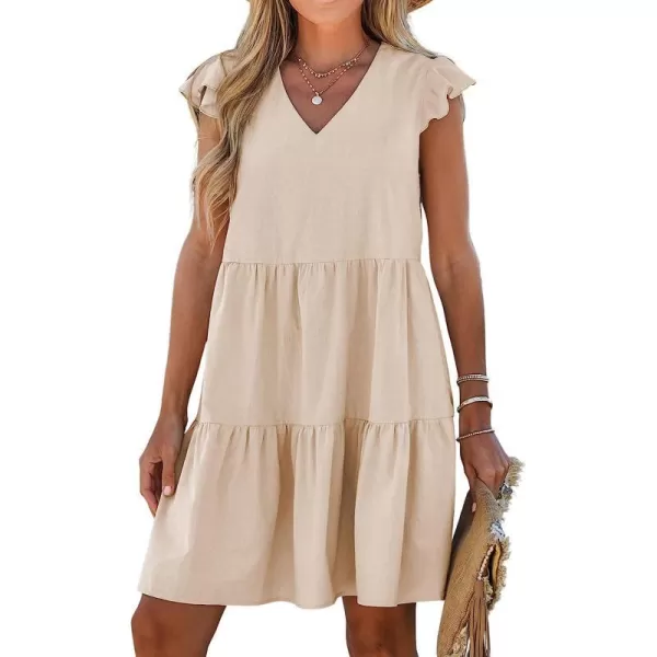 imageCUPSHE Women Crew Neck Cap Sleeve Ruffle Mini Babydoll Dress Back to School Cute DressesBeige