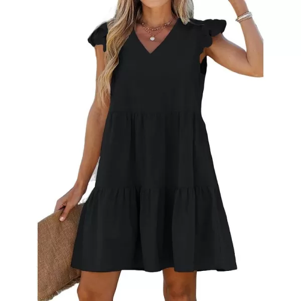 imageCUPSHE Women Crew Neck Cap Sleeve Ruffle Mini Babydoll Dress Back to School Cute DressesBlack