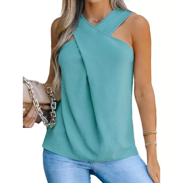 imageCUPSHE Women Crisscross Top Sleeveless Shirt Halter Tee CasualAqua