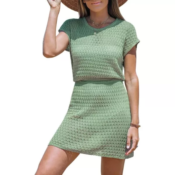 imageCUPSHE Women Crochet Round Neck Mini CoverUp Dress Lace Cover Ups Casual Beach SummerGreen