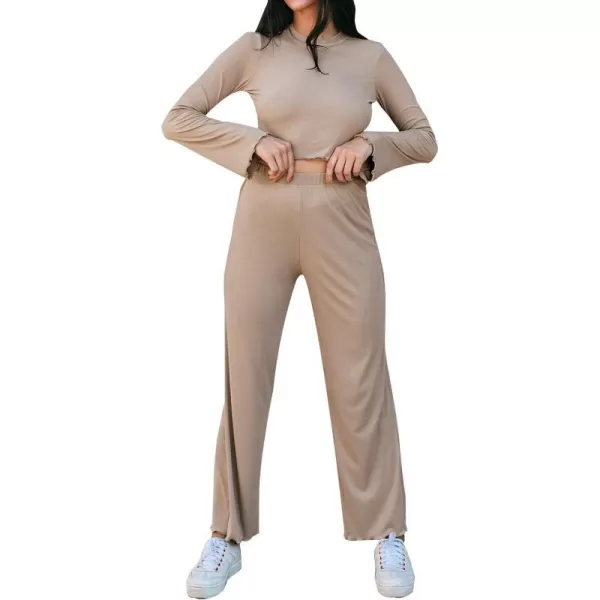 imageCUPSHE Women Crop Top And Pants Set Pull Over Round Neck Bell Sleeve Elastic Loose Waisted Wide Leg PantsCUPSHE Women Crop Top And Pants Set Pull Over Round Neck Bell Sleeve Elastic Loose Waisted Wide Leg Pants