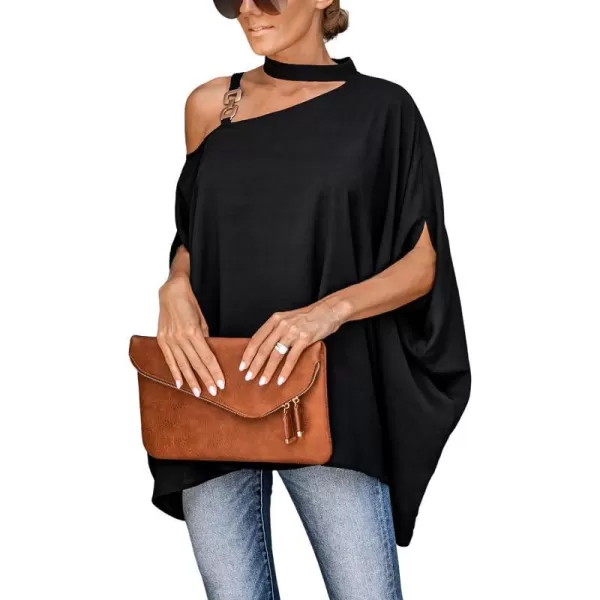 imageCUPSHE Women Dolman Sleeve One Shoulder Top Tee Blouse Black Top Short SleeveBlack