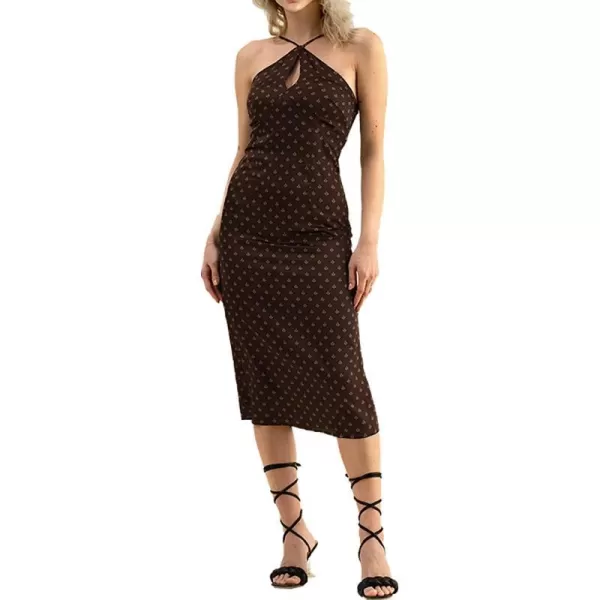 imageCUPSHE Women Dress Cut Out Zipper Slip Tea Length Dress with Adjustable StrapsCoffee