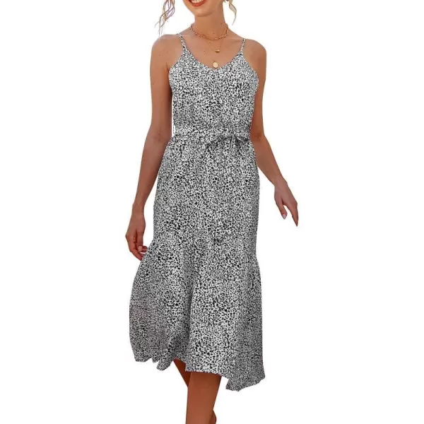 imageCUPSHE Women Dress Leopard Belted Ruffle Hem Midi Slip Dress with Adjustable Spaghetti StrapsMulticolor