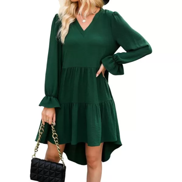 imageCUPSHE Women Dress Sexy V Neck Puff Long Sleeves Ruffle ALined Fall Mini DressesGreen