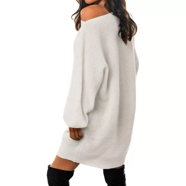 imageCUPSHE Women Dress White One Shoudler Sweater Long Sleeve Pullover Sweater DressWhite