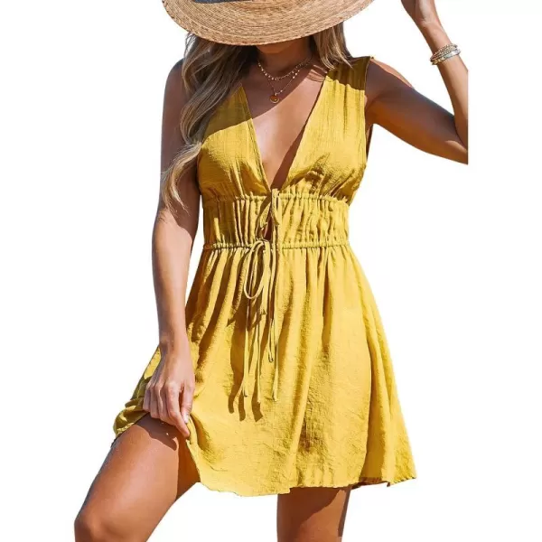 imageCUPSHE Women Dual Tie Front CoverUp Dress Sleeveless Sexy Beach Cover Up Casual SummerYellow