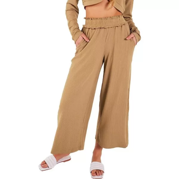 imageCUPSHE Women Elastic Waist Wide Leg Sweatpants High Waist Pants BrownBrown