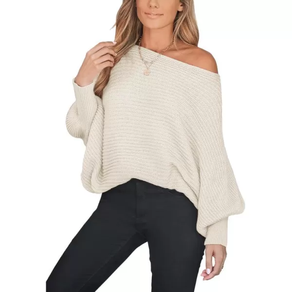 imageCUPSHE Women Fall Sweaters Casual Long Sleeve Ribbed Knit Bishop One Shoulder TopsWhite