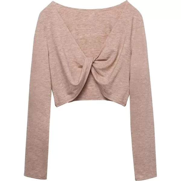 imageCUPSHE Women Fashion Long Sleeve V Neck Twist Sweatshirt Casual Pullover Tunic TopsL BrownCUPSHE Women Fashion Long Sleeve V Neck Twist Sweatshirt Casual Pullover Tunic TopsL Brown