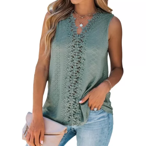 imageCUPSHE Women Floral Lace Sleeveless Top VNeck BlouseOlive Green