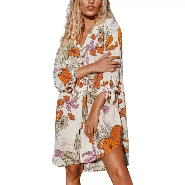 imageCUPSHE Women Floral Shirt 34 Sleeve Beach Cover Up Button DownFloral