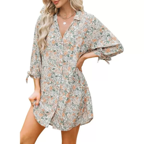 imageCUPSHE Women Floral Shirt Dress Mini Dress Beach Dress 34 Sleeve Button Down Midi Length DressOrange Floral