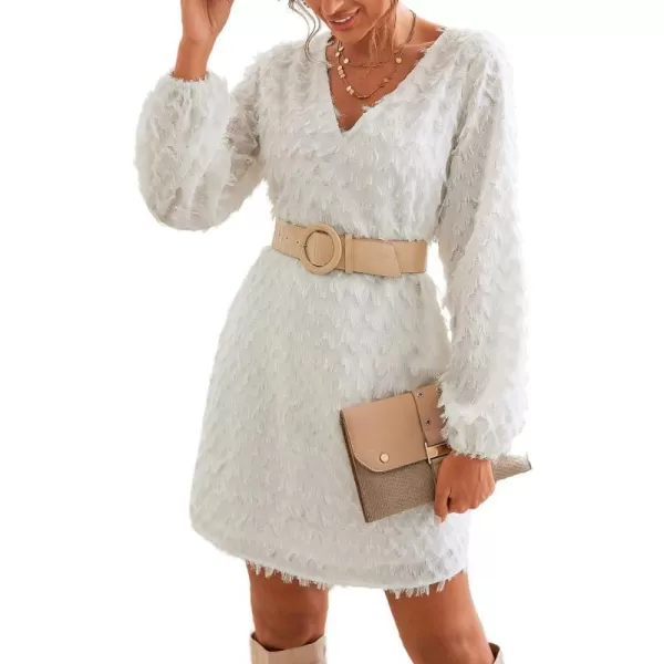 imageCUPSHE Women Fringe Long Sleeve Dress VNeck Loose Fit Party DressesWhite