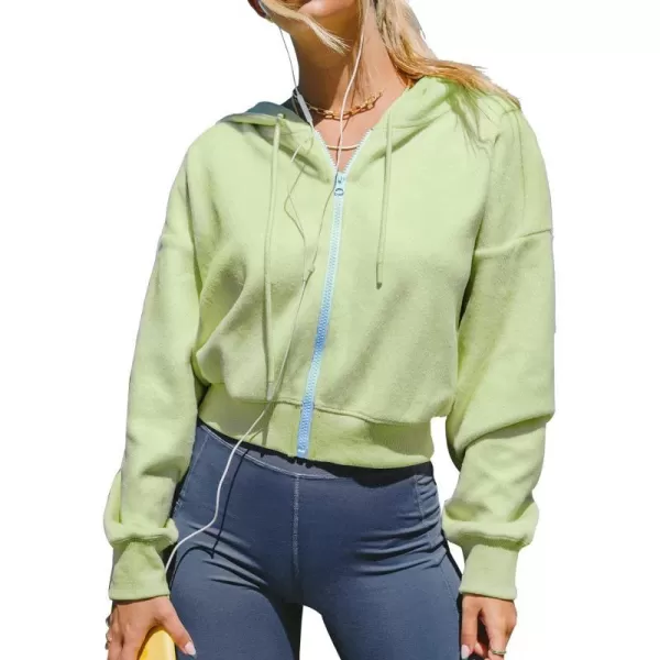imageCUPSHE Women Green Zipper Front Drawstring Hoodie Long Sleeve Loose Waisted SweatshirtCUPSHE Women Green Zipper Front Drawstring Hoodie Long Sleeve Loose Waisted Sweatshirt
