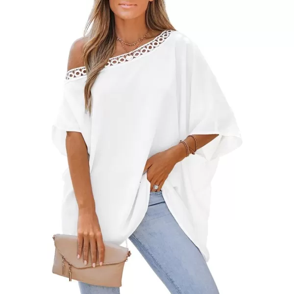 imageCUPSHE Women Lace Asymmetrical Neck Top Short Sleeves Tee Shirts Sexy CasualWhite