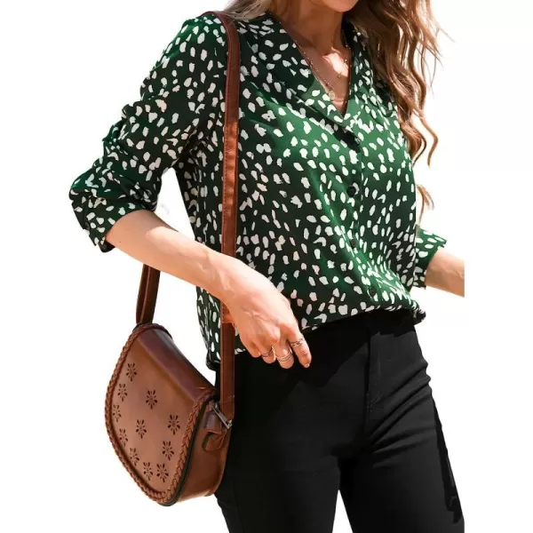 imageCUPSHE Women Long Sleeve Button Down Tops Casual Loose Fit V Neck Animal Print BlouseGreen