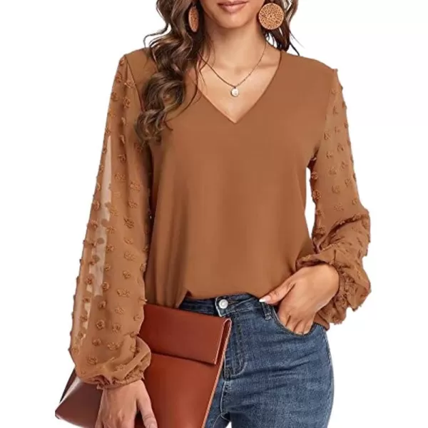 imageCUPSHE Women Long Sleeve Fall Tops Casual Loose Fit VNeck Ruching Solid BlouseOrange