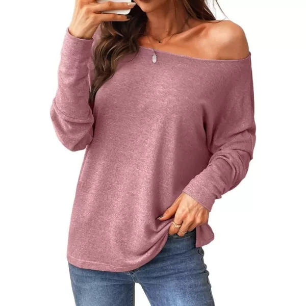 imageCUPSHE Women Long Sleeve Off The Shoulder Knitted Tops Casual Loose Fit Solid PulloverPink