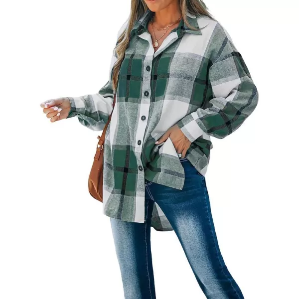 imageCUPSHE Women Long Sleeve Plaid Button Down Tops Casual V Neck Oversized Shirt BlouseGreen