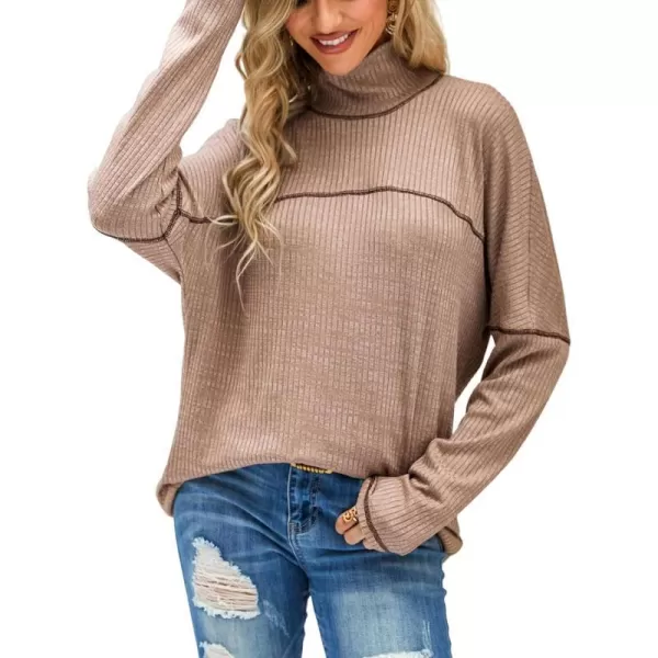 imageCUPSHE Women Long Sleeve Turtleneck RibKnit Top BlouseApricot