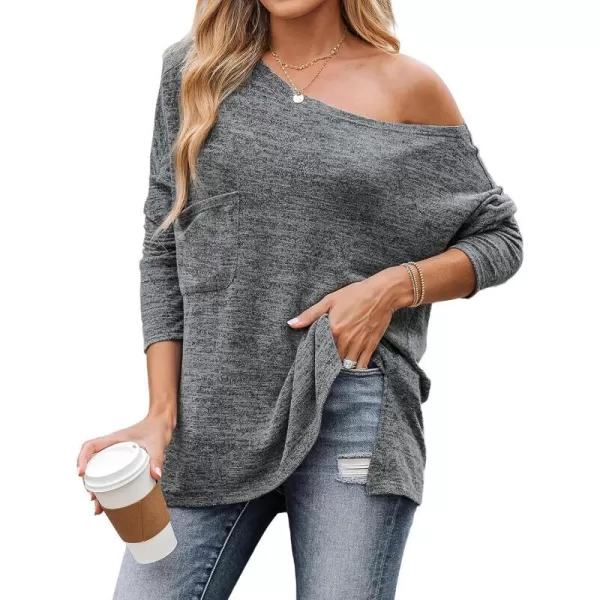 imageCUPSHE Women Marled Knit Patch Pocket Tee Blouse Top Long SleeveGrey