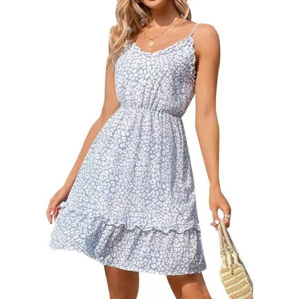 imageCUPSHE Women Midi Chiffon Dress Adjustable Spaghetti Strap Scoop Neck Ruffle Edge Ruched Backless Elastic Waist Ditsy PrintBlue