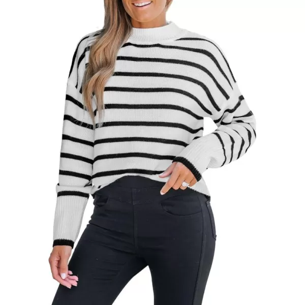 imageCUPSHE Women Mock Neck Sweater Tops Long Sleeve Sweaters Stripes Pullover Casual ShirtsBlack