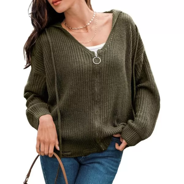 imageCUPSHE Women ORing VNeck Sweater Long Sleeves Hoodie Top Zip Up Knit Cardigans Sweater CasualGreen