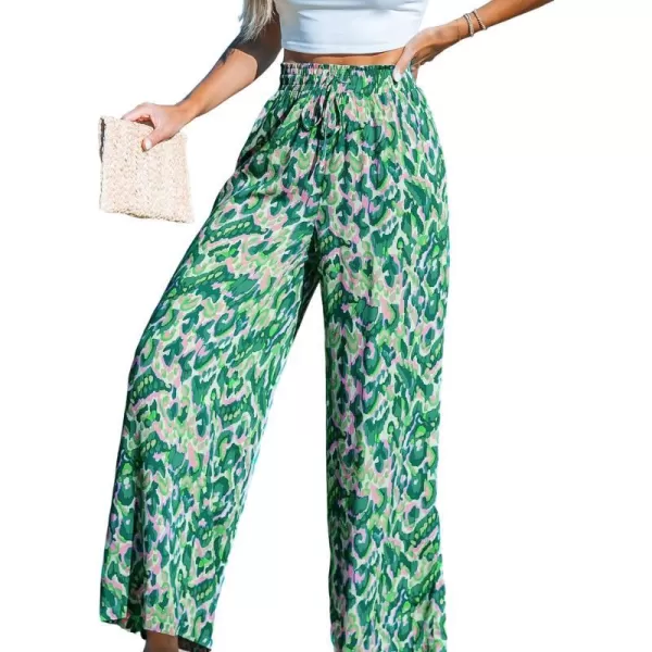 imageCUPSHE Women Pants Abstract Pritn Wide Leg Loose Fit Waist Tie Long Pant Casual BeachGreen