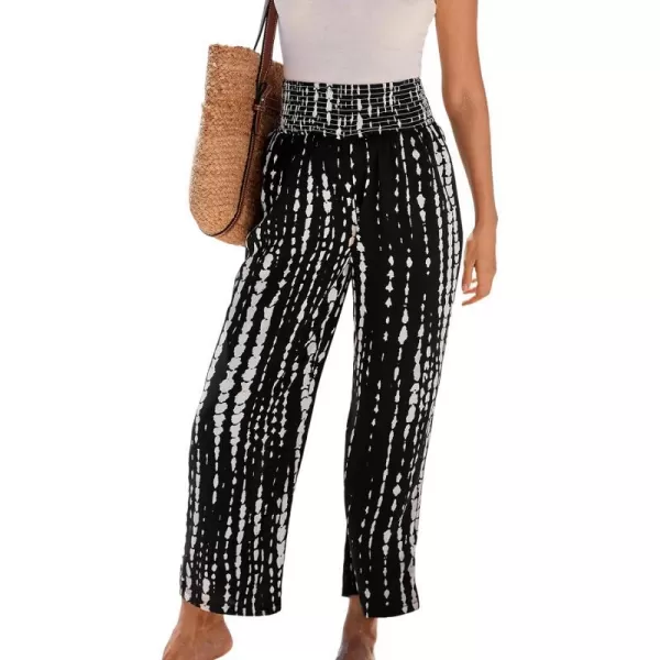 imageCUPSHE Women Pants Abstract Smocked Waist Long Pant Wide Leg Pant CasualBlack