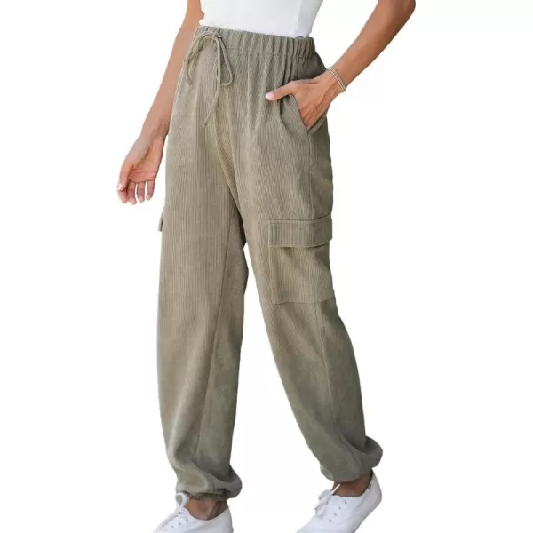 imageCUPSHE Women Pants Khaki Drawstring Cargo Joggers HighRise Waist Long Pant CasualBrown