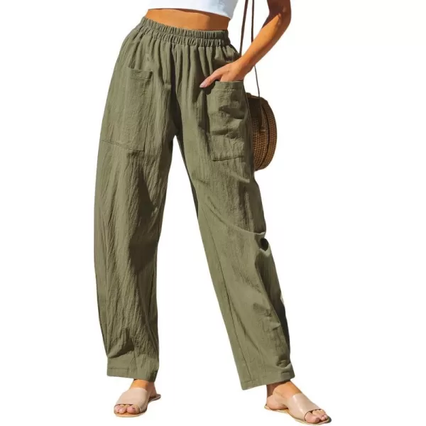 imageCUPSHE Women Pants Patch Pocket Tapered Leg Elastic Waist Long Pant Casual BeachGreen