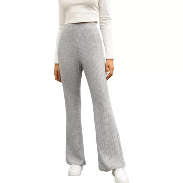 imageCUPSHE Women Pants Ribbed Heathered Knit Flare Pant Long Wide Leg Pant CasualGrey