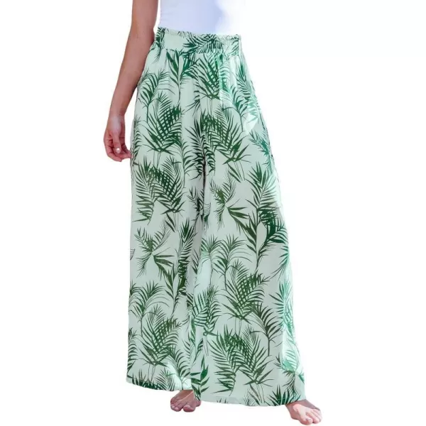 imageCUPSHE Women Pants Tropical Frill Wide Leg Loose Fit Boho Maxi Pant Casual BeachGreen Leaves