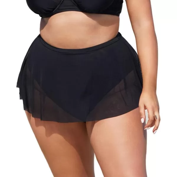 imageCUPSHE Women Plus Size Bikini Bottom High Waisted Swimsuit Full Coverage Mesh Mini Hem Bathing SuitBlack
