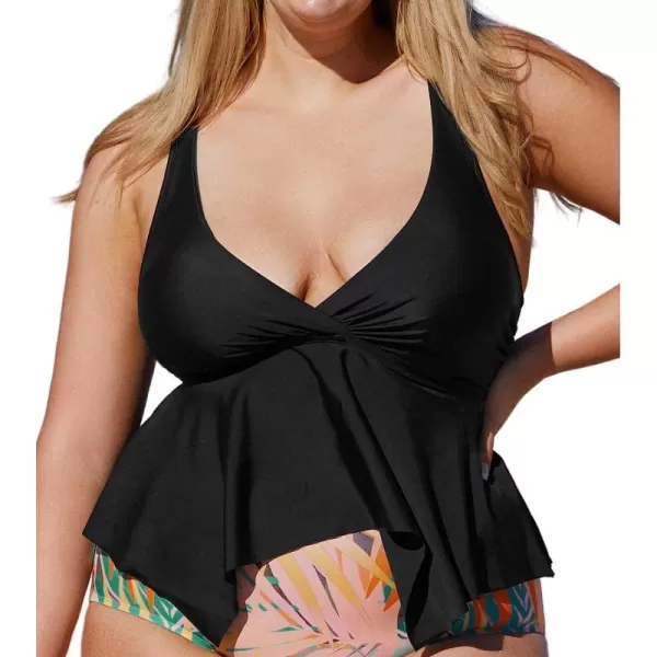 imageCUPSHE Women Plus Size Bikini Top V Neck Swimsuit Asymmetrical Hem Adjustable StrapsBlack
