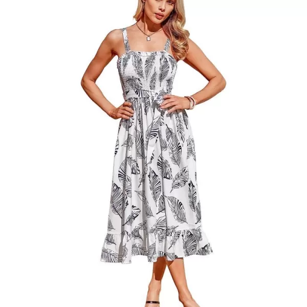 imageCUPSHE Women Pretty Smocked Cami Dress Adjustable Straps Summer Maxi DressesBlack amp White