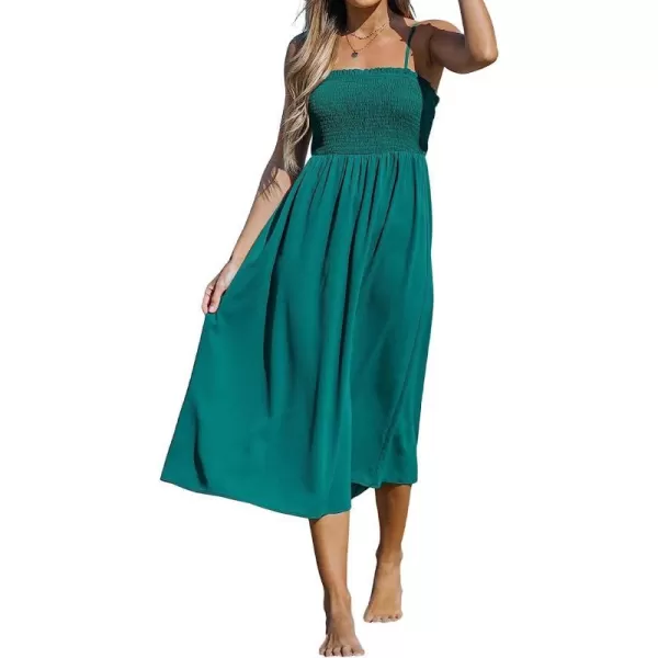 imageCUPSHE Women Pretty Smocked Cami Dress Adjustable Straps Summer Maxi DressesGreen