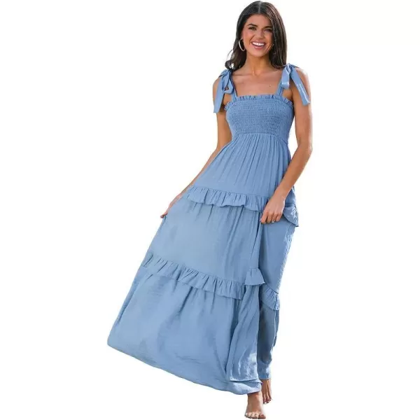 imageCUPSHE Women Pretty Smocked Cami Dress Adjustable Straps Summer Maxi DressesLight Blue