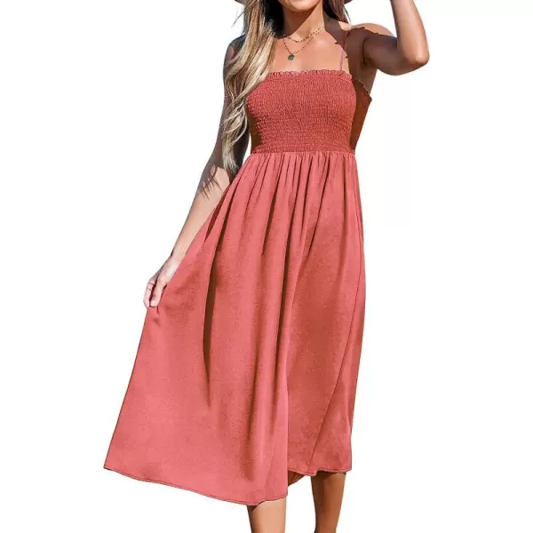 imageCUPSHE Women Pretty Smocked Cami Dress Adjustable Straps Summer Maxi DressesRed