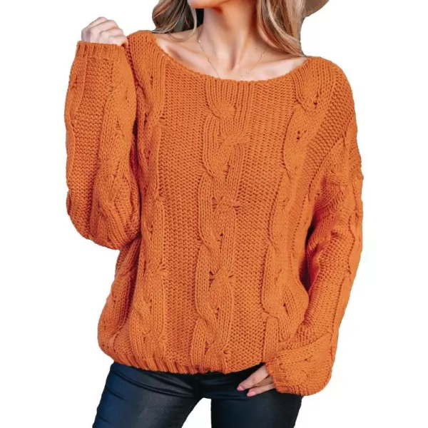 imageCUPSHE Women Pullover Sweaters Boat Neck Cable Knit Drop Sleeve Ribbed JumperOrange
