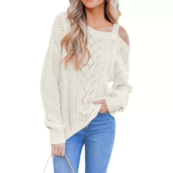 imageCUPSHE Women Pullover Sweaters Cutout Cable Knit OneShoulder Drop Sleeve Single Strap Ribbed JumperWhite
